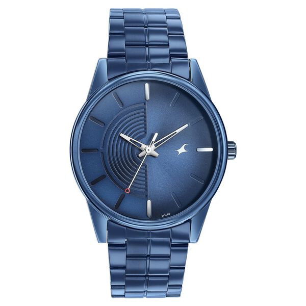 Fastrack Stunners Men's Watch Analog Blue Dial with Blue Stainless Steel Band, 3305QM02