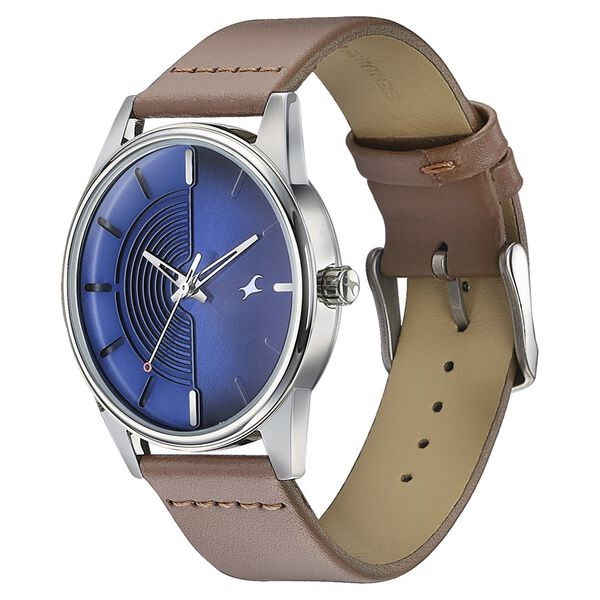 Fastrack Stunners Men's Watch Analog Blue Dial Brown Leather Strap, 3305SL01