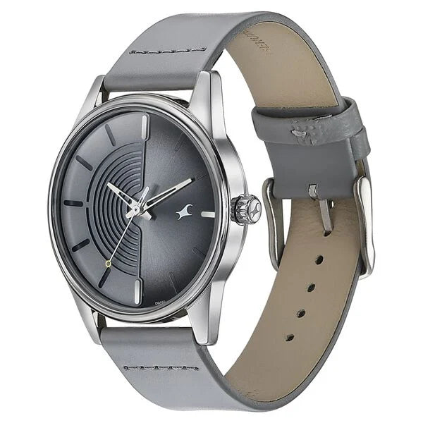 Fastrack Stunners Men's Watch Analog Grey Dial Grey Leather Strap, 3305SL02