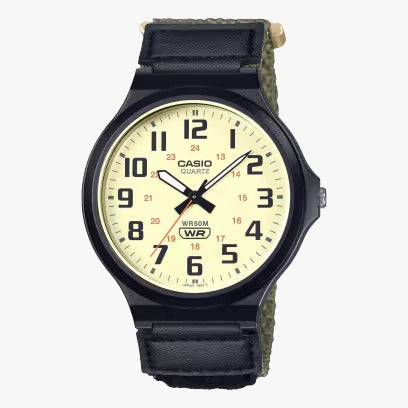 Casio men analog watch, green dial with comfortable strap, model CS-MW-240B-3BVDF, Bahrain