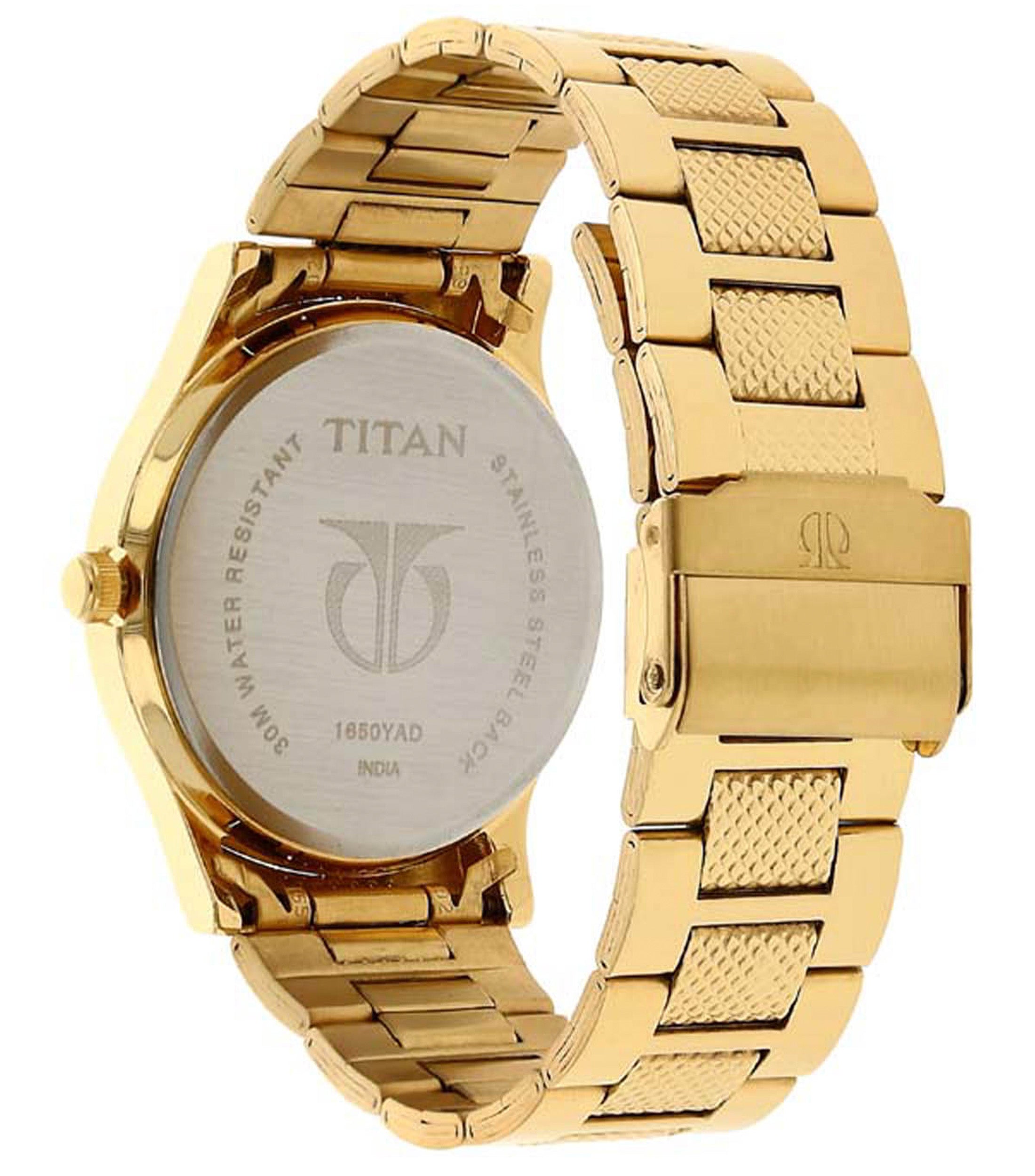 Titan Men's Watch Karishma Collection Analog, Silver Dial Gold Stainless Strap, 1650YM05