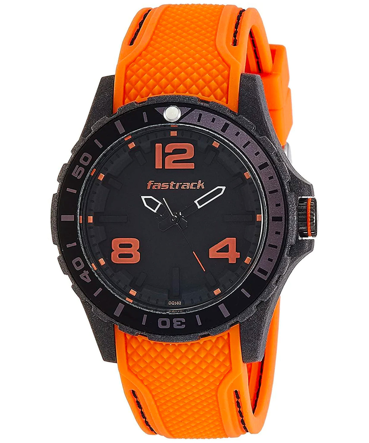 Fastrack, Men's Watch Analog, Black Dial Orange Silicone Band, 38036PP01