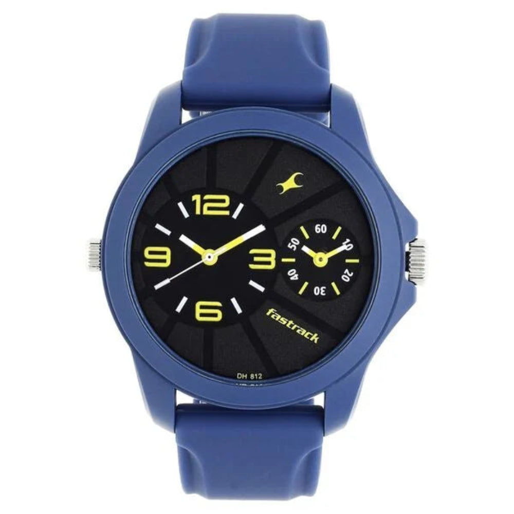 Fastrack 38042PP03 Watches Fastrack, Men's Analog Dual Time Watch, Black Dial Blue Rubber Strap, 38042PP03