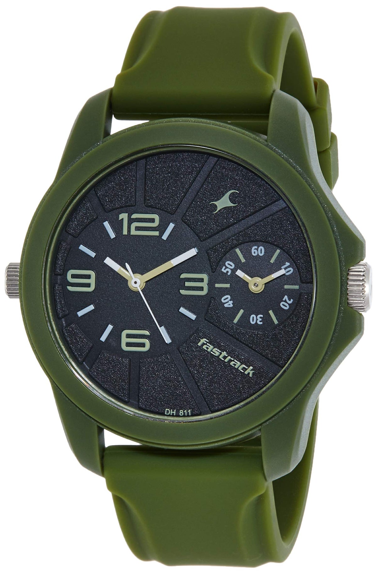 Fastrack, Men’s Analog Dual Time Watch,  Black Dial Green Rubber Strap, 38042PP02