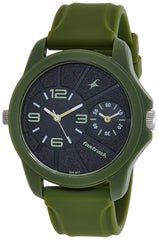 Fastrack, Men’s Analog Dual Time Watch,  Black Dial Green Rubber Strap, 38042PP02