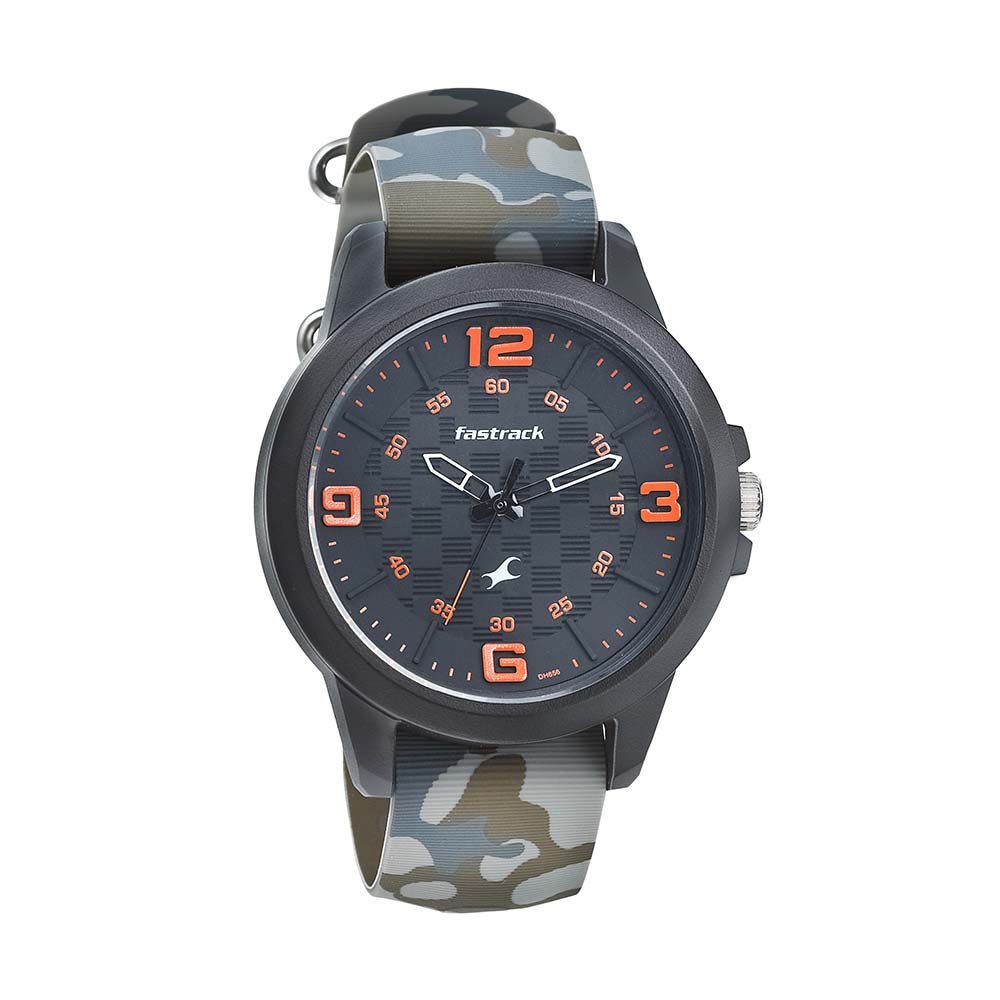 Fastrack, Men’s Watch Analog, Black Dial Camouflage Rubber Strap , 38048PP01