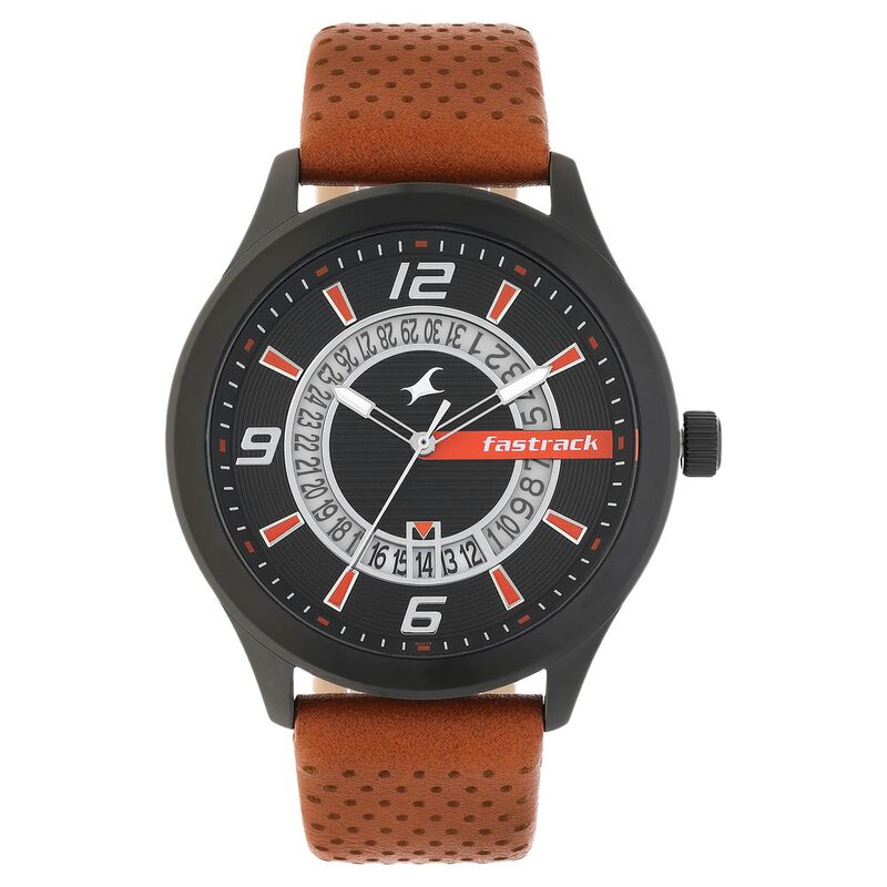 Fastrack, Men’s Watch Analog, Black Dial Brown Leather Strap, 38050NL02