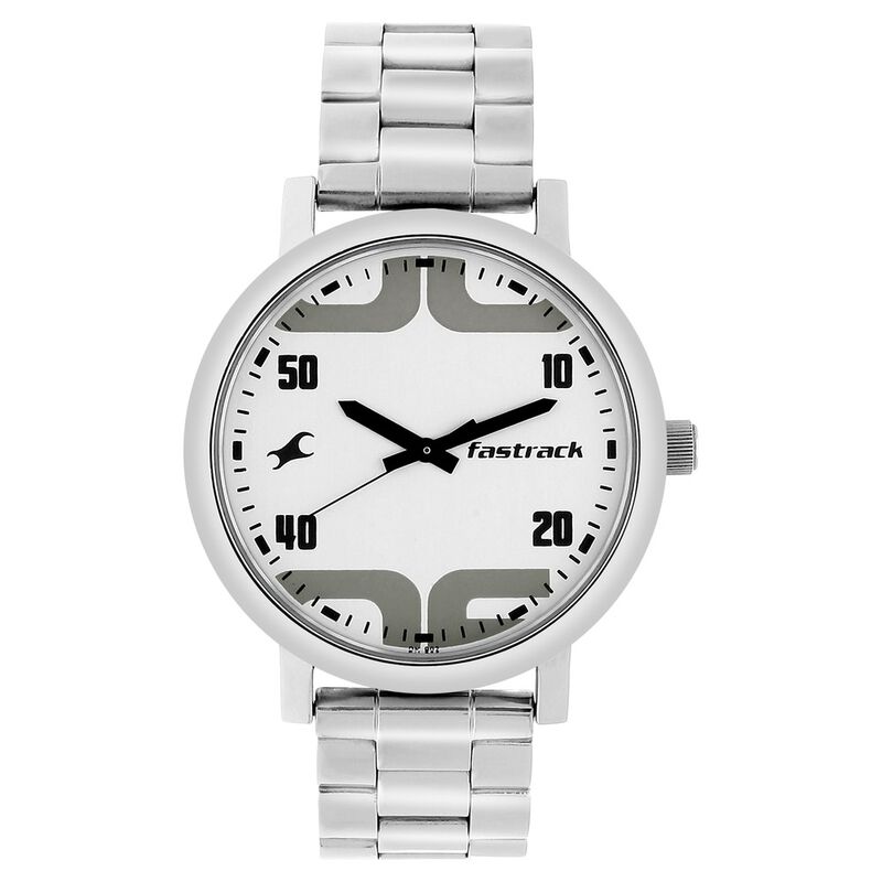 Fastrack, Men’s Watch Analog, White Dial Silver Stainless Steel Strap, 38052SM04