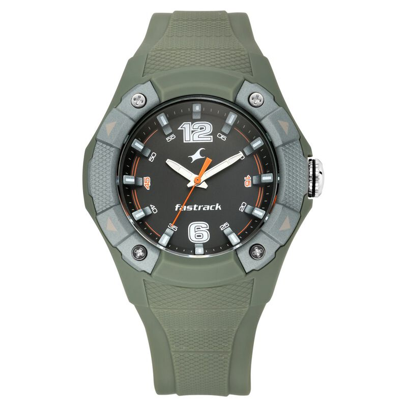 Fastrack,Men's Watch Trendies Collection Analog, Black Dial Green Silicone Strap, 38057PP03