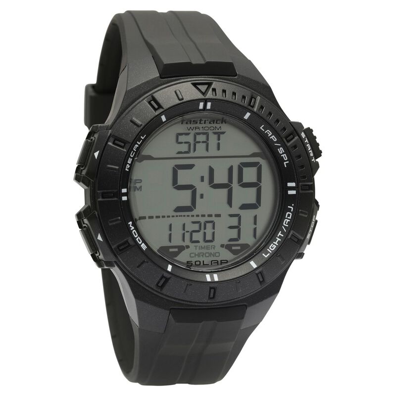 Fastrack,Men's Watch Streetwear Collection Digital Black Dial Black PU Strap, 38067PP03