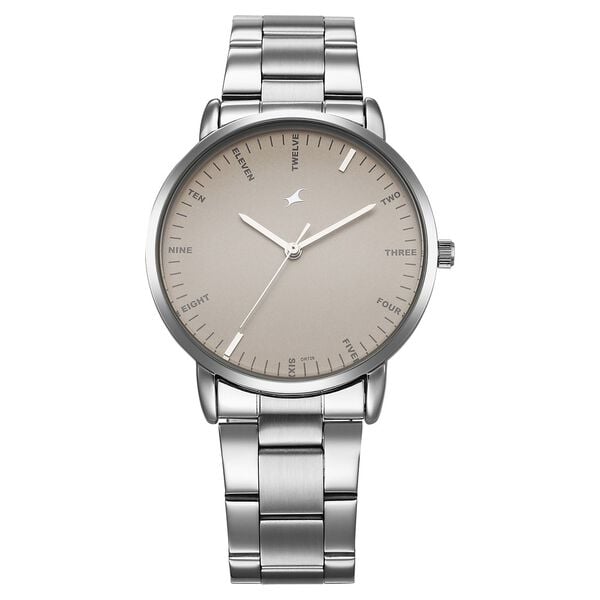 Fastrack Stunners Quartz Analog Men's Watch With Beige Dial and Silver Stainless Steel Strap,38159SM01