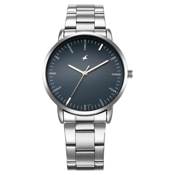 Fastrack Stunners Quartz Analog Men's Watch With Blue Dial and Silver Stainless Steel Strap, 38159SM02