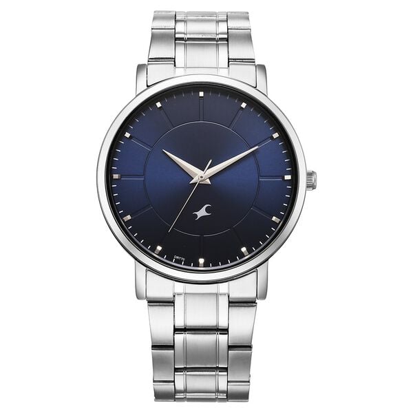 Fastrack Stunners Quartz Analog Men's Watch With Blue Dial and Silver Stainless Steel Strap, 38163SM01
