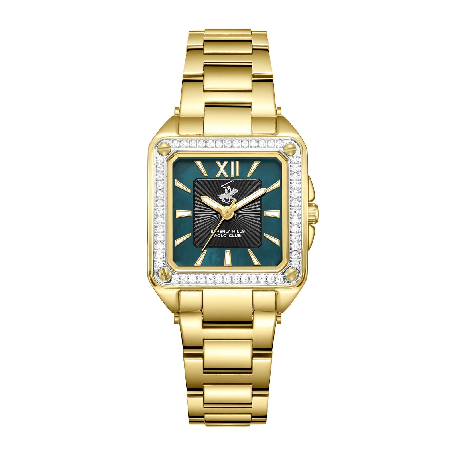 Beverly Hills Polo Club Women's Watch Analog Green Dial with Gold Stainless Steel Band, BP3671C.170