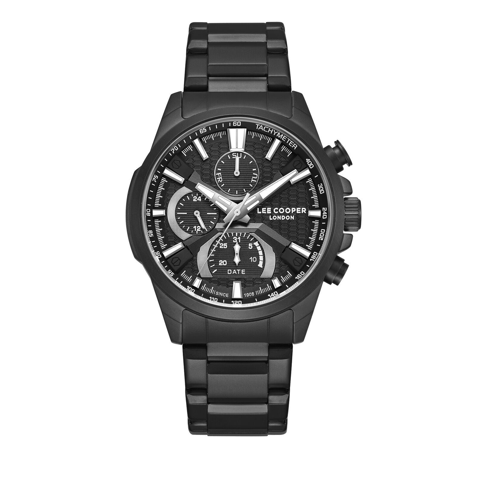 Lee Cooper Men's Watch Analog Black Dial with Black Stainless Steel Band, LC08166.650