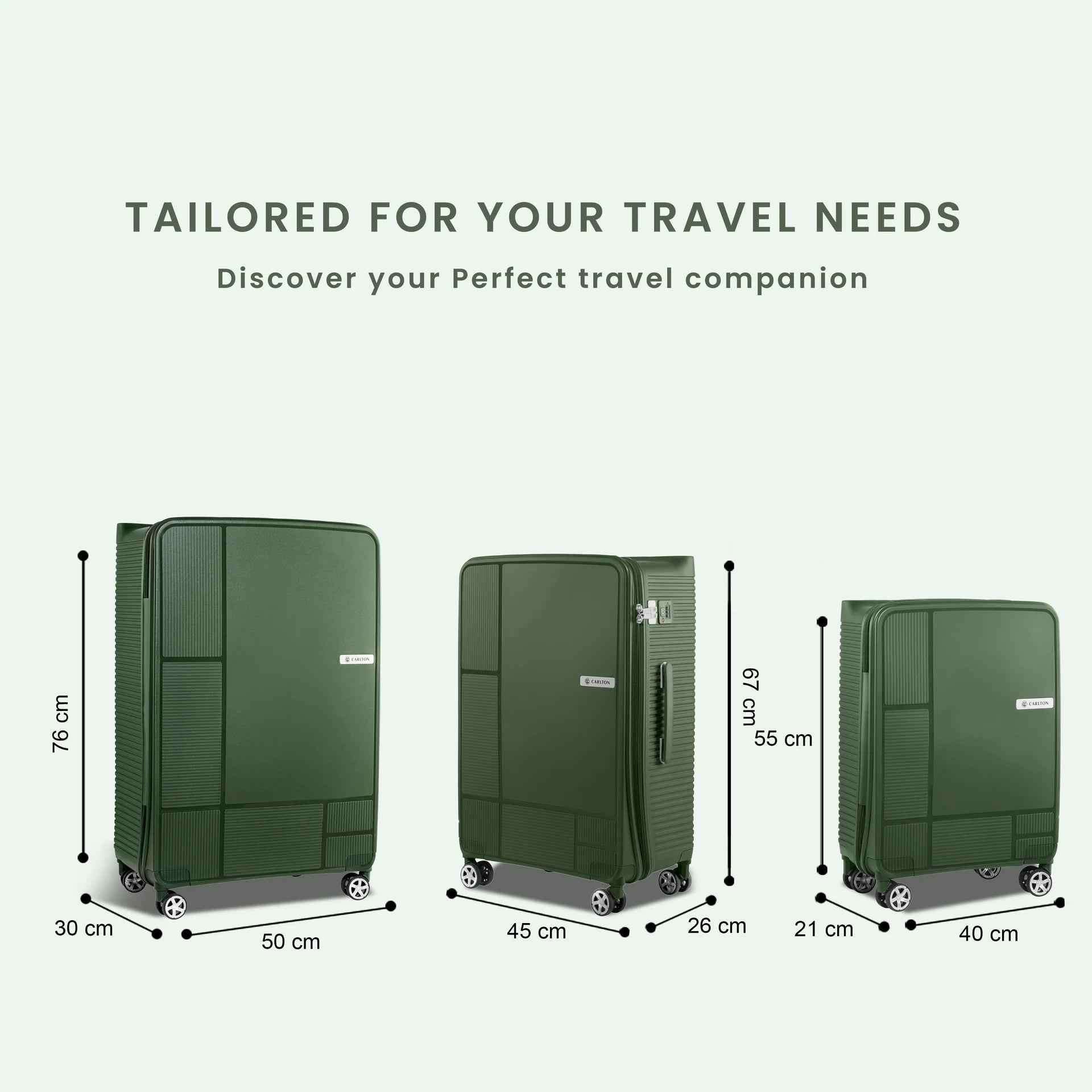 Carlton Globetrotter  67cm 360° 8 Wheel Hard Top Trolley-Green, GLOBETROTTERT67GRN