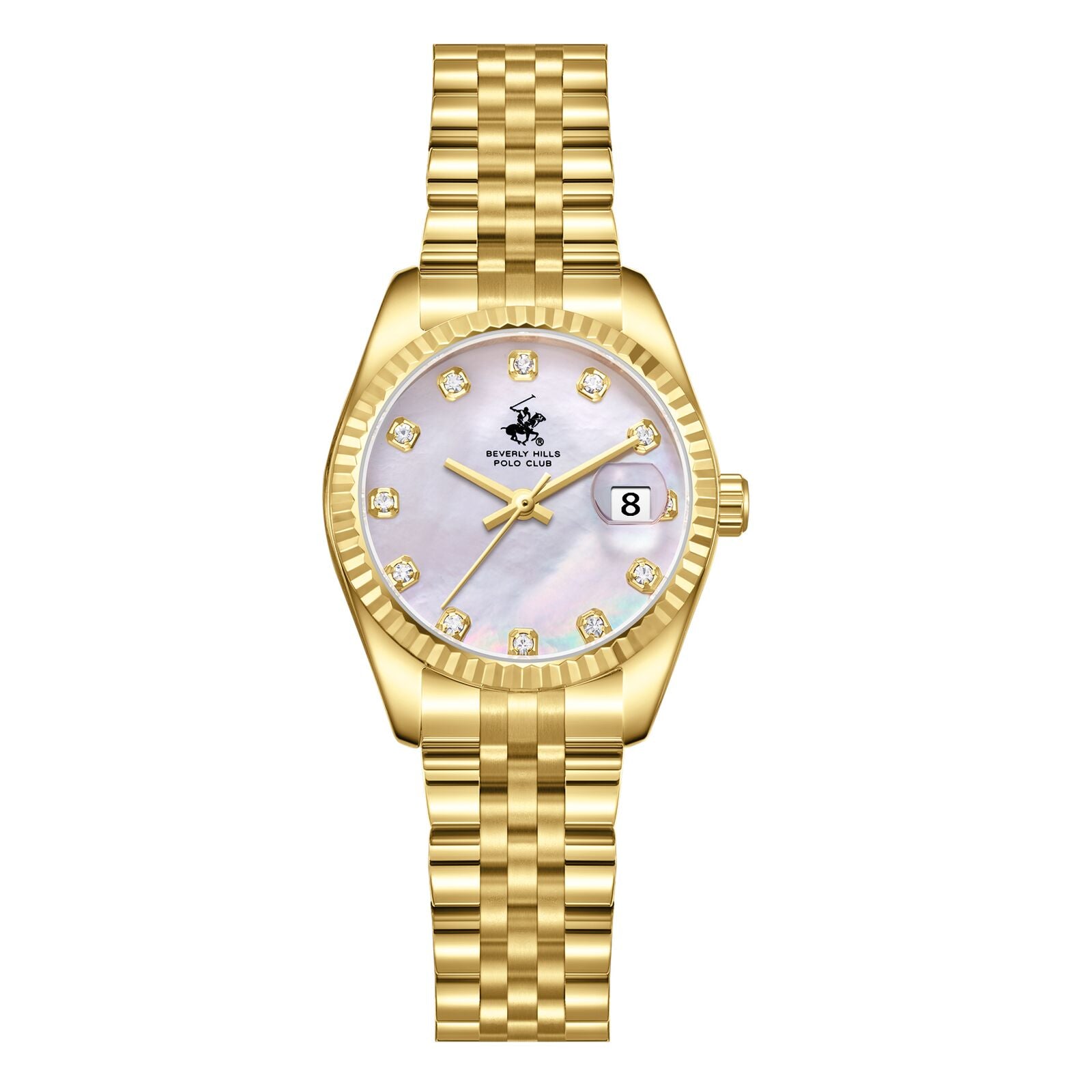 Beverly Hills Polo Club Women's Watch Analog Mother of Pearl Dial with Silver Gold Stainless Steel Band, BP3707X.120