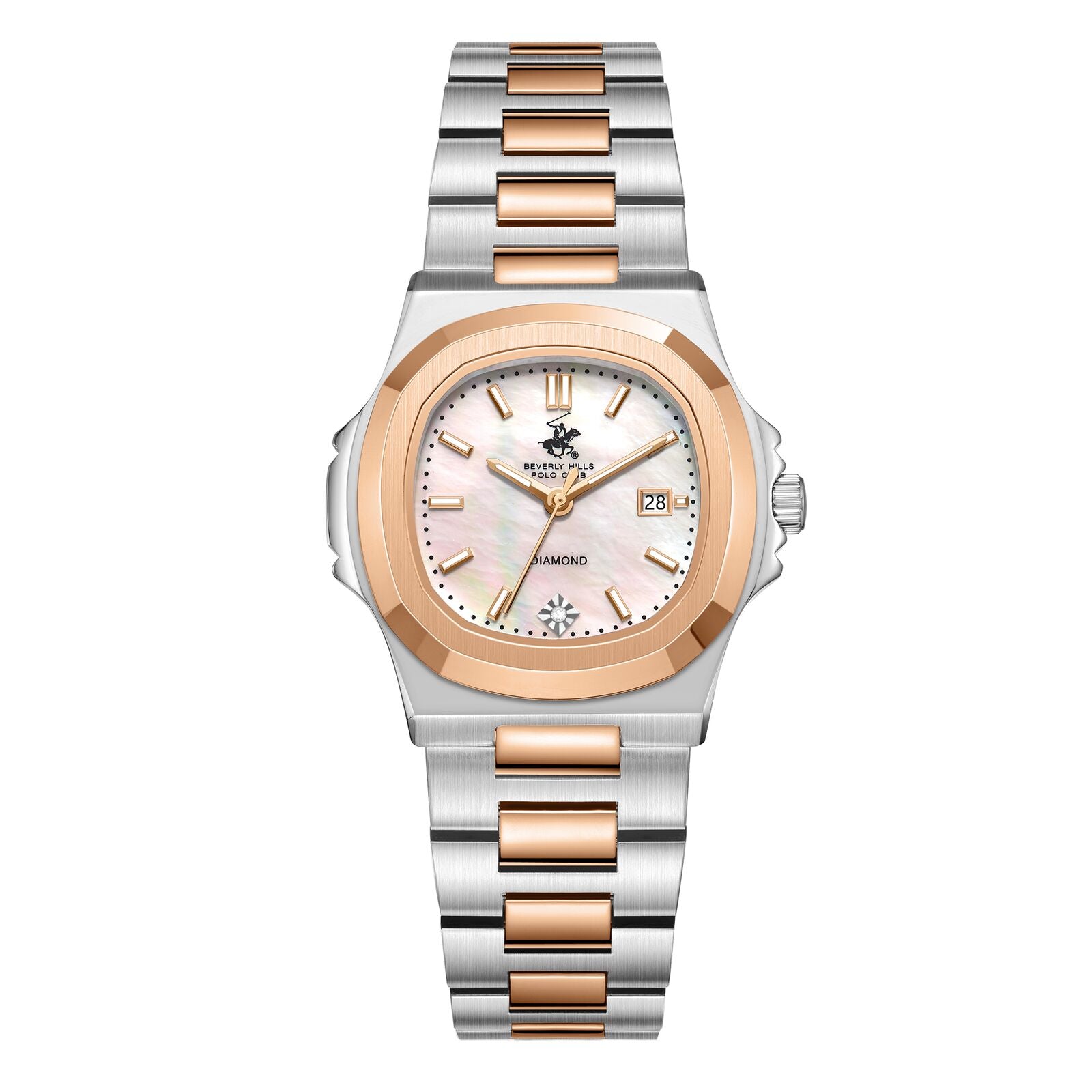 Beverly Hills Polo Club Women's Watch Analog Mother of Pearl Dial with Two-Toned Stainless Steel Band,  BP3780X.520