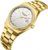 Lee Cooper Men's Date Analog Watch with Silver Dial and Gold Stainless Steel Band, LC08374.130