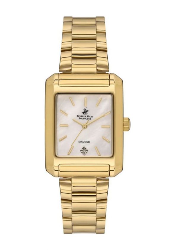 Beverly Hills Polo Club Women's Watch, Analog, Pearl Dial, Gold Stainless Steel Strap, BP3569C.120