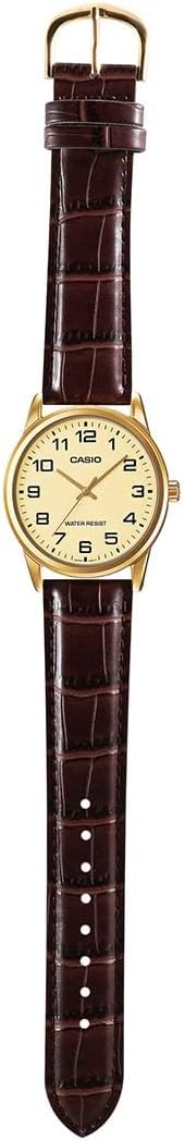 Casio, Men's Watch Analog, Gold Dial Brown Leather Band, MTP-V001GL-9BUD