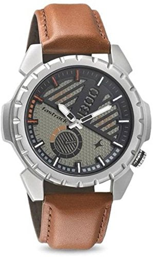 Fastrack Men's Watch Analog, Grey Dial Brown Leather Strap, 3090SL04