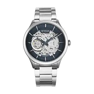 Titan Metal Mechanicals Automatic Men's Watch with Blue Dial and Silver Stainless Steel Strap, 90140SM01