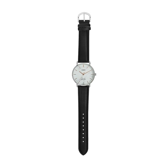 Casio Men's Watch Analog White Dial with Black Leather Strap, MTP-VT01LM-7AUDF