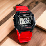 Casio Men's Watch Digital, Black Dial Red Resin Strap, W-218H-4BVDF
