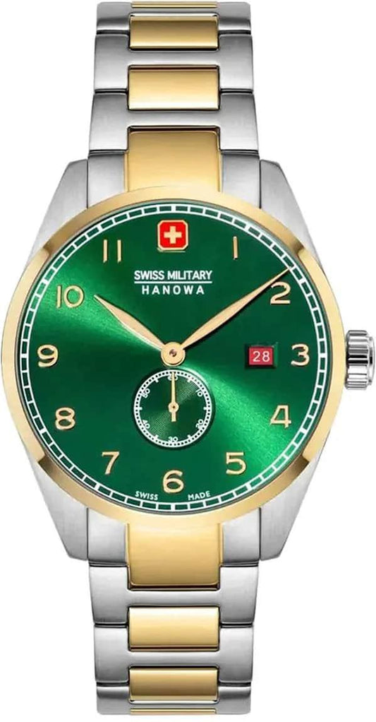 Swiss Military Hanowa Men's Analog Watch Green Dial with Two-Tone Stainless Steel Bracelet, SMWGH0000760