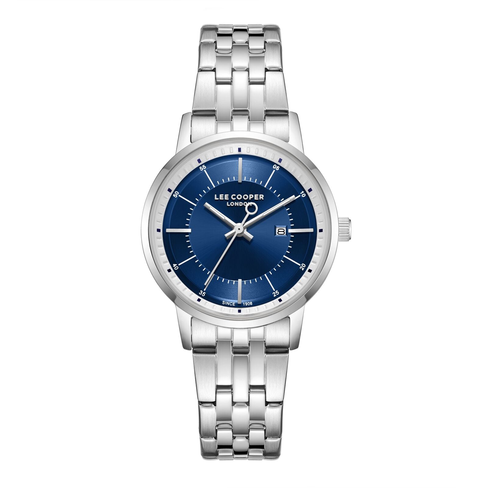 Lee Cooper Women's Watch Analog Blue Dial with Silver Stainless Steel Band, LC08165.390