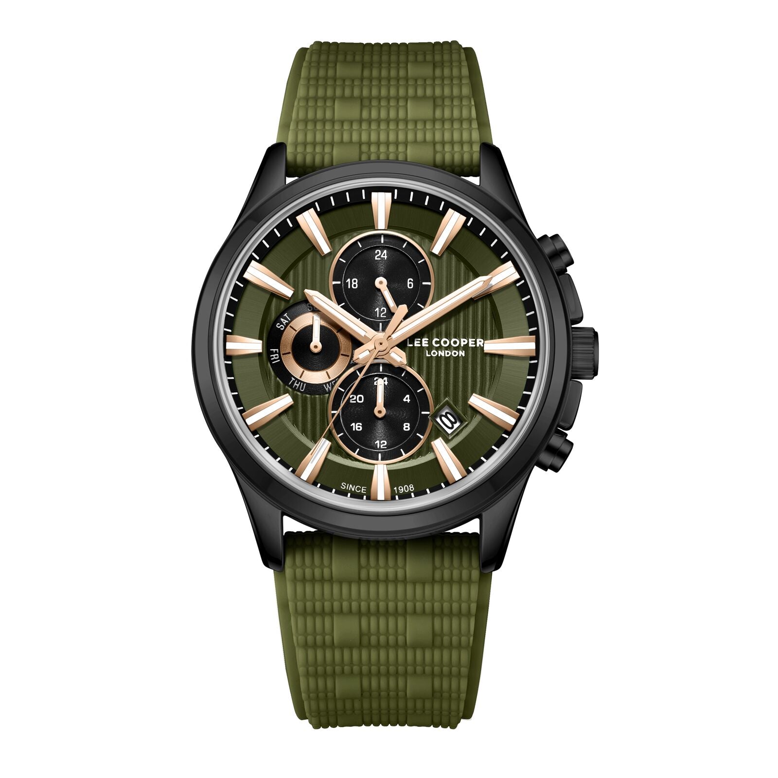 Lee Cooper Men's Watch Analog Green Dial with Green Silicone Strap, LC08183.675