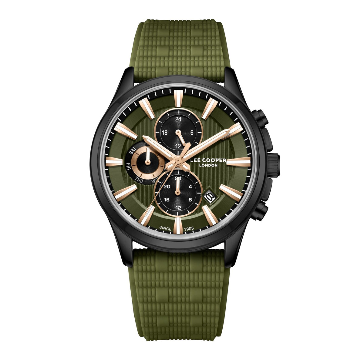Lee Cooper Men's Watch Analog Green Dial with Green Silicone Strap, LC08183.675