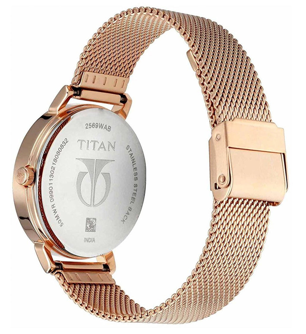 Titan Women's Watch Sparkle Collection Multifunction, Blue Dial Rose Gold Stainless Strap, 2569WM05