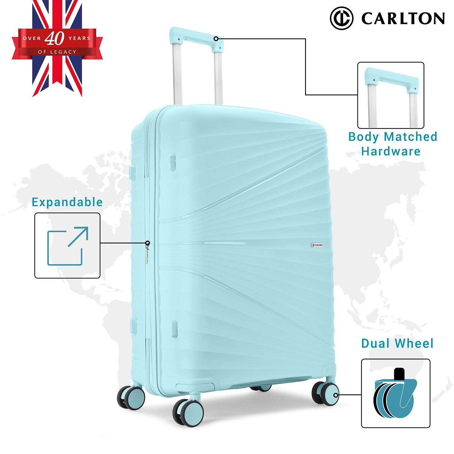 Carlton Hertford 66cm 8 Wheel Hard Top Trolley-Blue, HERTFORD66BL