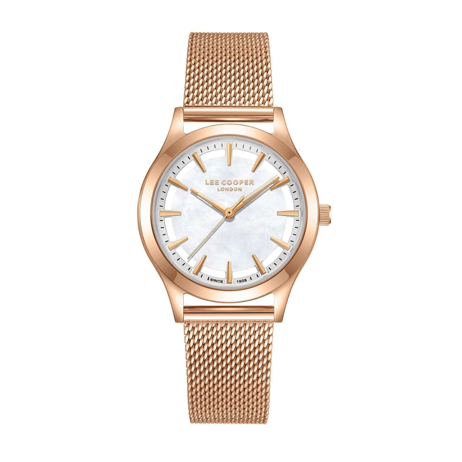 Lee Cooper Women's Watch Analog Mother of Pearl Dial with Rose Gold Mesh Band, LC08156.420