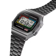 Casio Vintage UNO Edition Unisex Watch Digital Dial With Black Stainless Steel Band, A168WEUC-1ADR