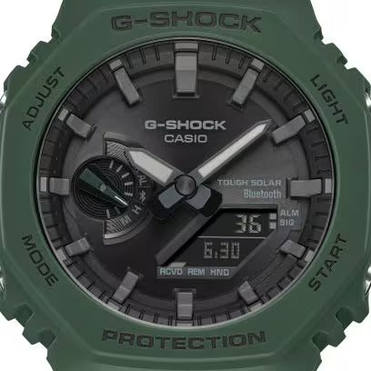 G-Shock Men's Bluetooth Watch Analog-Digital Dial with Green Resin Band, GA-B2100-3ADR