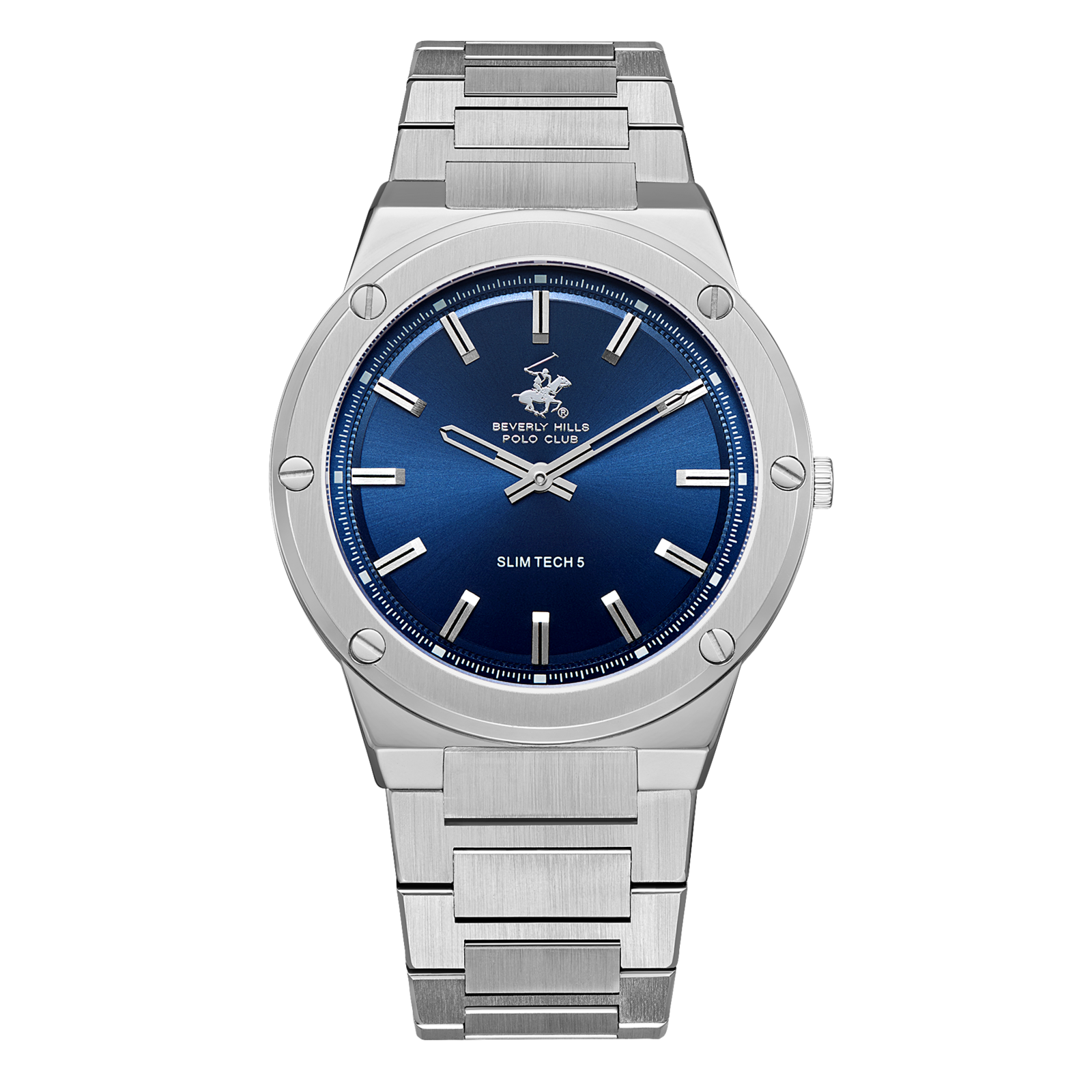 Beverly Hills Polo Club Men's Watch Analog Blue Dial with Silver Stainless Steel Band, BP3717X.390