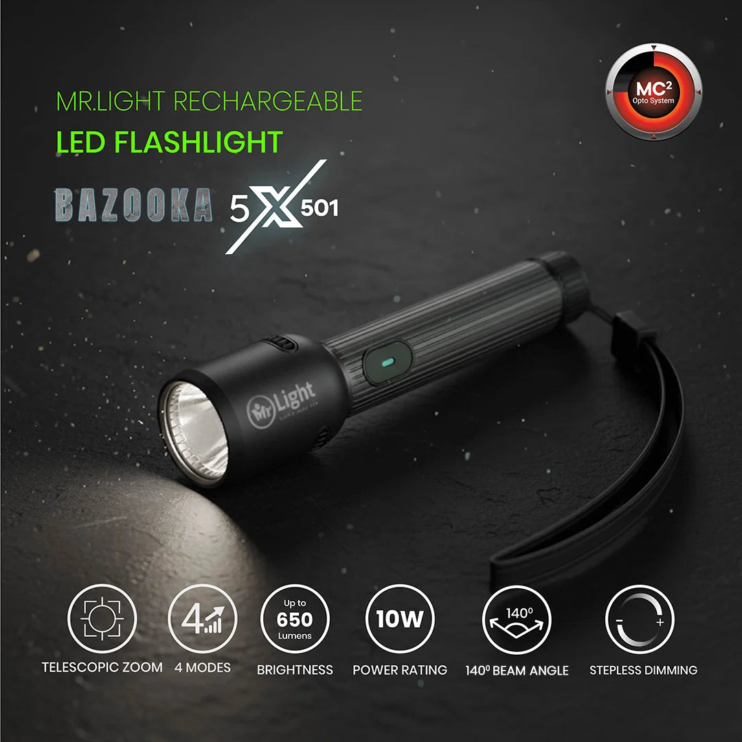 Mr.Light Bazooka Rechargeable Flashlight, BAZOOKA5XGD501 Mr.Light Flashlight BAZOOKA5XGD501