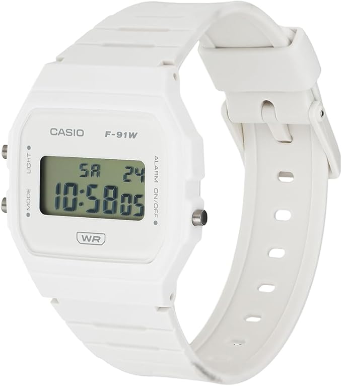 Casio Unisex Watch Digital Dial with White Resin Band, F-91WB-7ADF