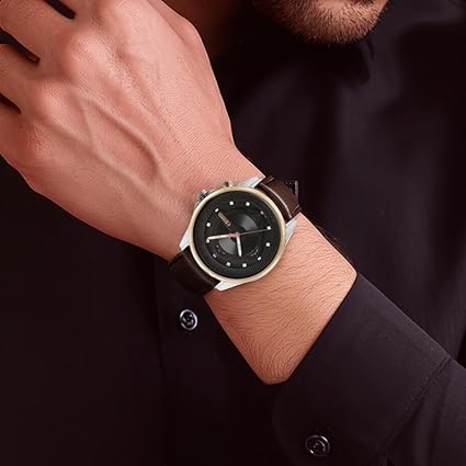 Titan Techno Beats Men's Watch Analog Black Dial With Brown Leather Strap, 1830KL03