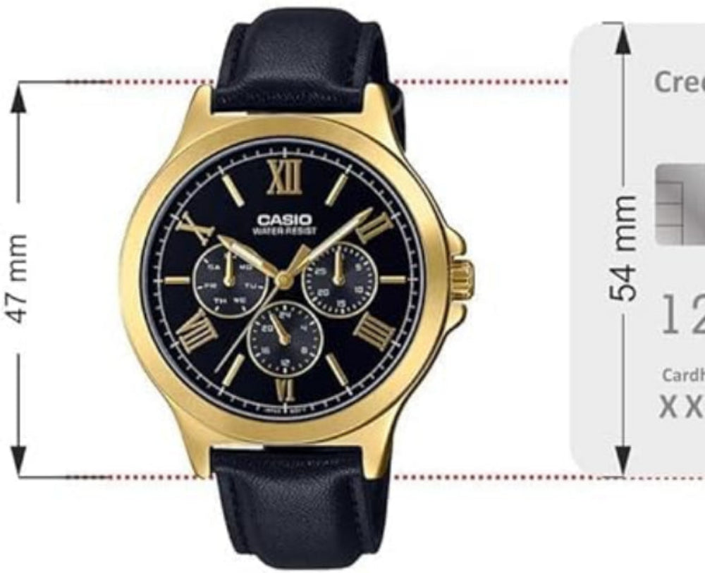 Casio, Men's Watch Analog, Black Dial Black Leather Band, MTP-V300GL-1AUD