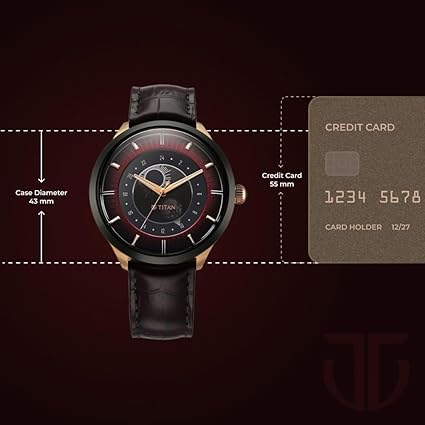 Titan Luna Sun Moon Phase in Seinna Brown - Stellar Edition Men's Watch with Brown Leather Strap, 10028KL02