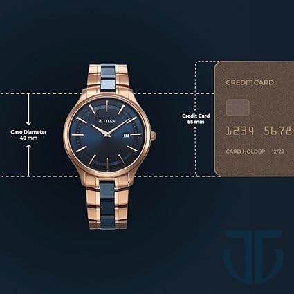 Titan Ceramic Fusion Men's Quartz Analog Watch Blue Dial with Dual-Tone Stainless Steel Strap Watch 90142KD03