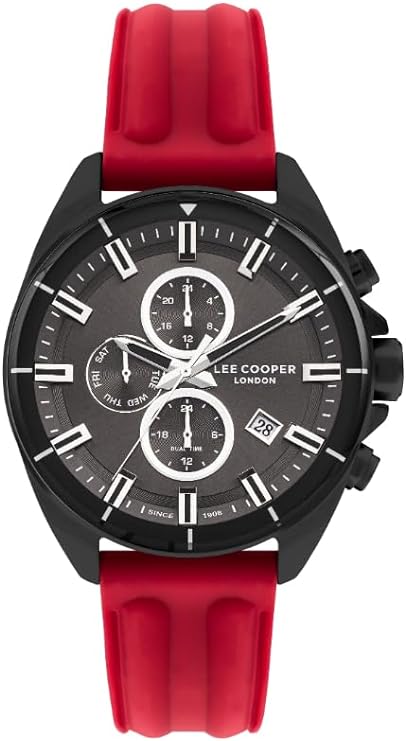 Lee Cooper Men's Watch Analog, Black Dial Red Silicone Strap, LC07881.668