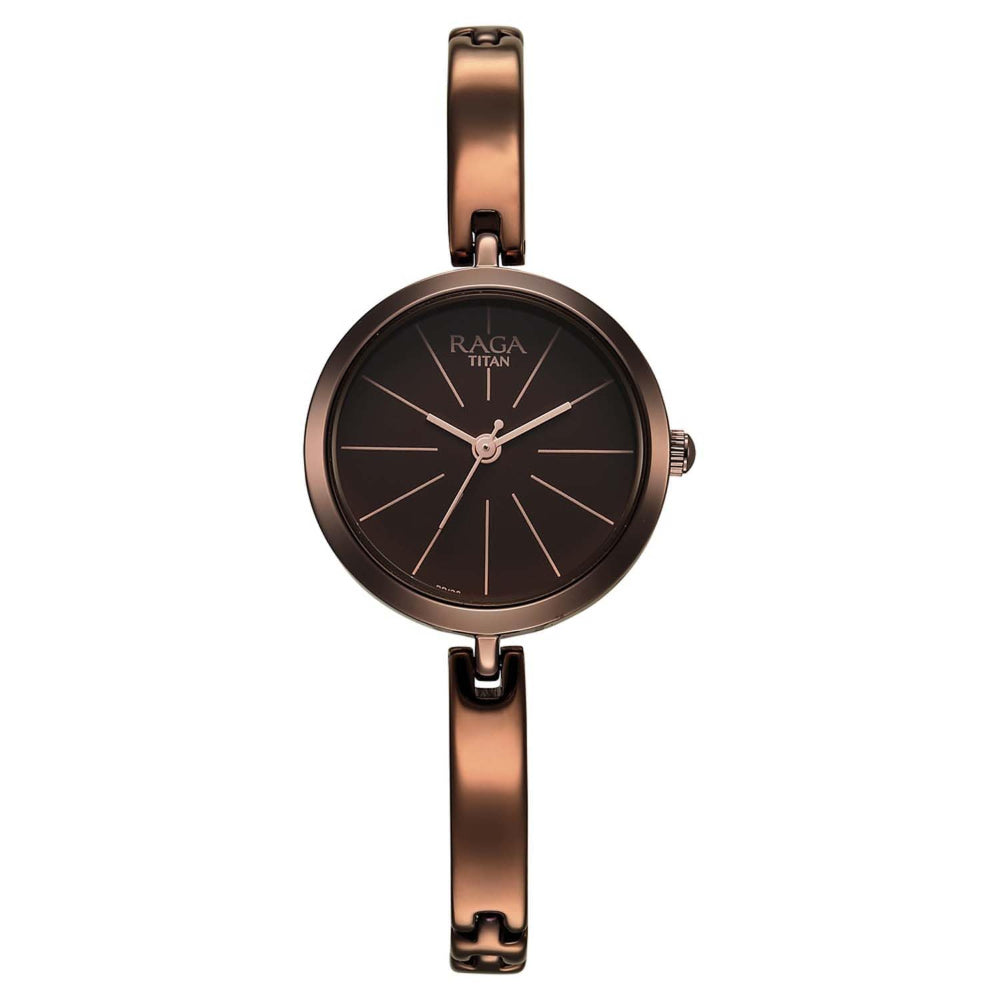 Titan Women's Watch Raga Viva Collection, Brown Dial Brown Stainless Steel  Strap, 2606QM03