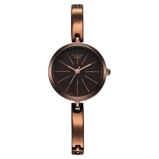 Titan Women's Watch Raga Viva Collection, Brown Dial Brown Stainless Steel  Strap, 2606QM03