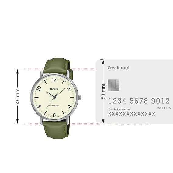 Casio Men's Watch Analog Beige Dial with Green Leather Strap, MTP-VT03L-7BDF