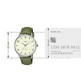 Casio Men's Watch Analog Beige Dial with Green Leather Strap, MTP-VT03L-7BDF